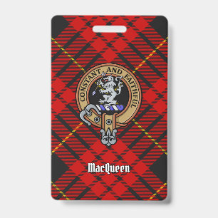 Clan MacQueen Crest over Tartan ID Badge