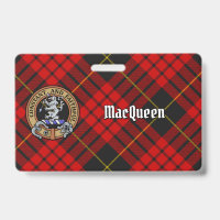 Clan MacQueen Crest over Tartan