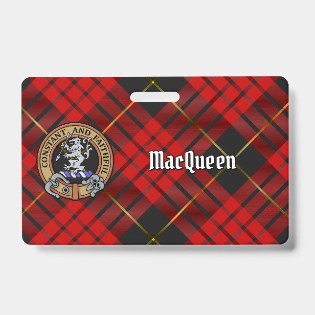 Clan MacQueen Crest over Tartan ID Badge (Front)
