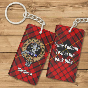 Clan MacQueen Crest over Tartan Key Ring