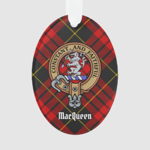 Clan MacQueen Crest over Tartan Ornament
