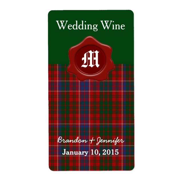 Clan MacRae Plaid Wedding Mini Wine Labels (Front)