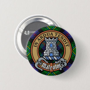 Clan Malcolm Crest over Tartan 6 Cm Round Badge