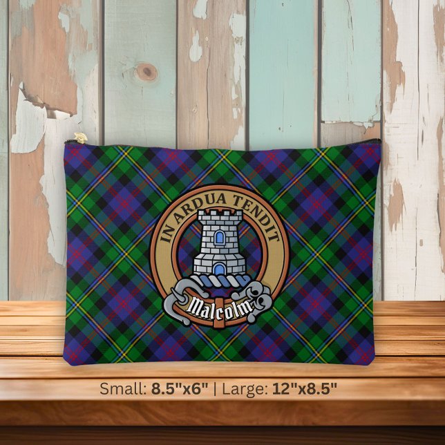 Clan Malcolm Crest over Tartan Accessory Pouch (Creator Uploaded)