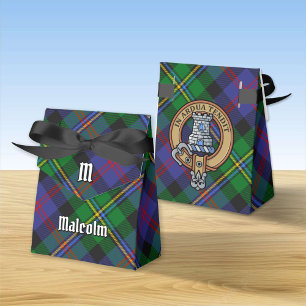 Clan Malcolm Crest over Tartan Favour Box