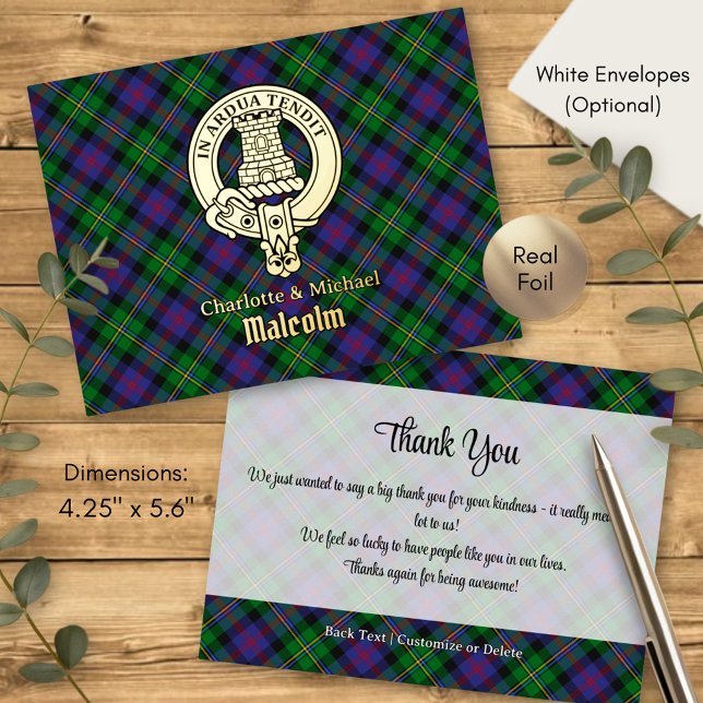 Clan Malcolm Crest over Tartan Foil Invitation Postcard (Creator Uploaded)