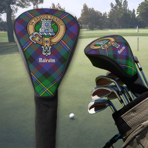 Clan Malcolm Crest over Tartan Golf Head Cover