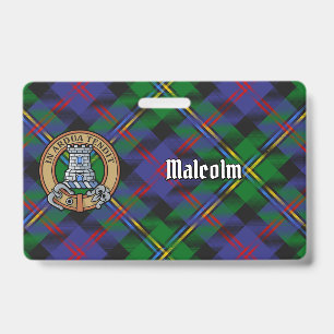 Clan Malcolm Crest over Tartan ID Badge