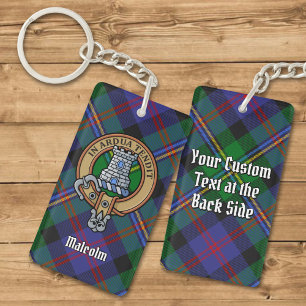 Clan Malcolm Crest over Tartan Key Ring