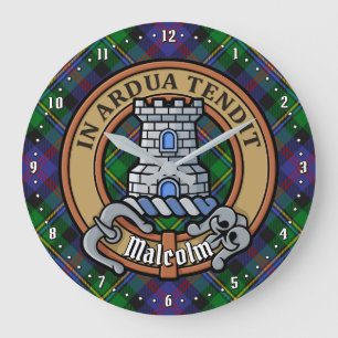 Clan Malcolm Crest over Tartan Large Clock
