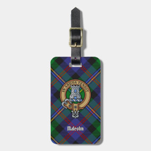 Clan Malcolm Crest over Tartan Luggage Tag