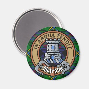 Clan Malcolm Crest over Tartan Magnet