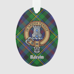 Clan Malcolm Crest over Tartan Ornament
