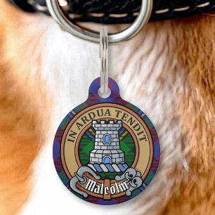Clan Malcolm Crest over Tartan Pet Tag