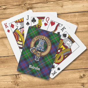 Clan Malcolm Crest over Tartan Playing Cards