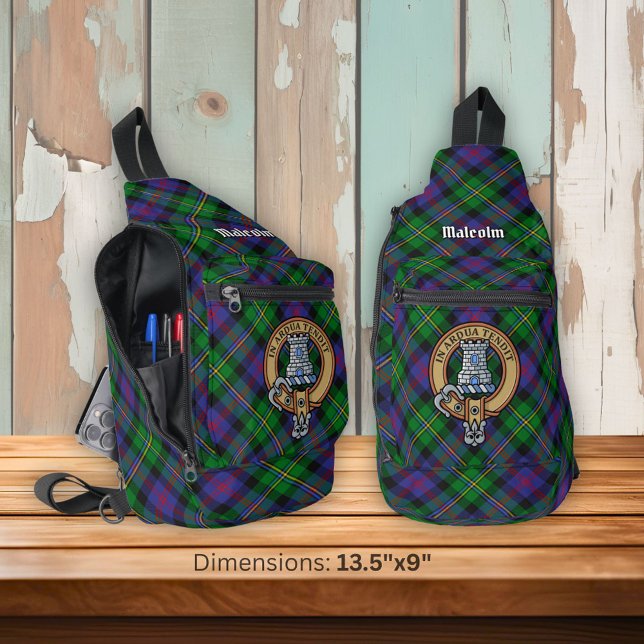Clan Malcolm Crest over Tartan Sling Bag (Creator Uploaded)