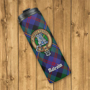 Clan Malcolm Crest over Tartan Thermal Tumbler