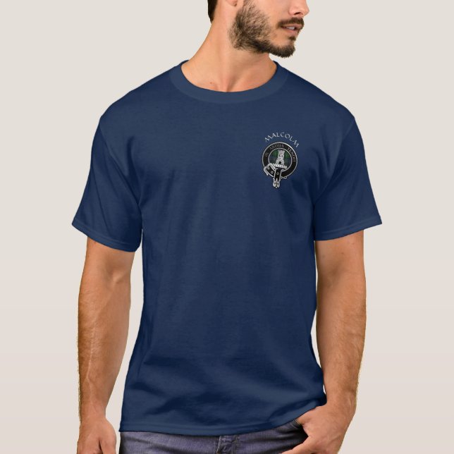 Clan Malcolm Crest & Tartan T-Shirt (Front)