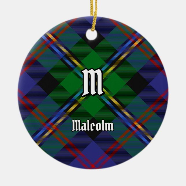 Clan Malcolm Tartan Ceramic Tree Decoration (Front)