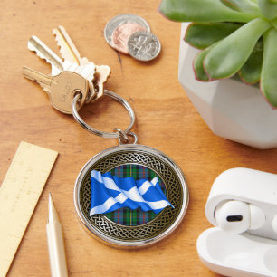 Clan Malcolm Tartan Knot & Flag Key Ring