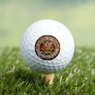 Clan Marjoribanks Crest over Tartan Golf Balls