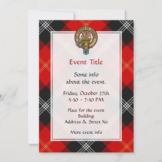 Clan Marjoribanks Crest over Tartan Invitation (Front)