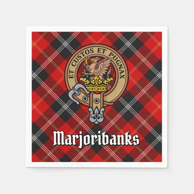 Clan Marjoribanks Crest over Tartan Napkin (Front)