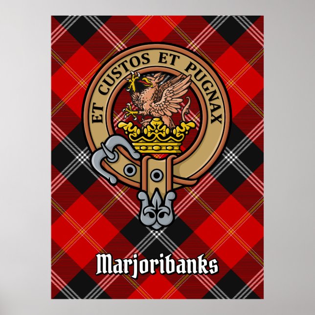 Clan Marjoribanks Crest over Tartan Poster (Front)