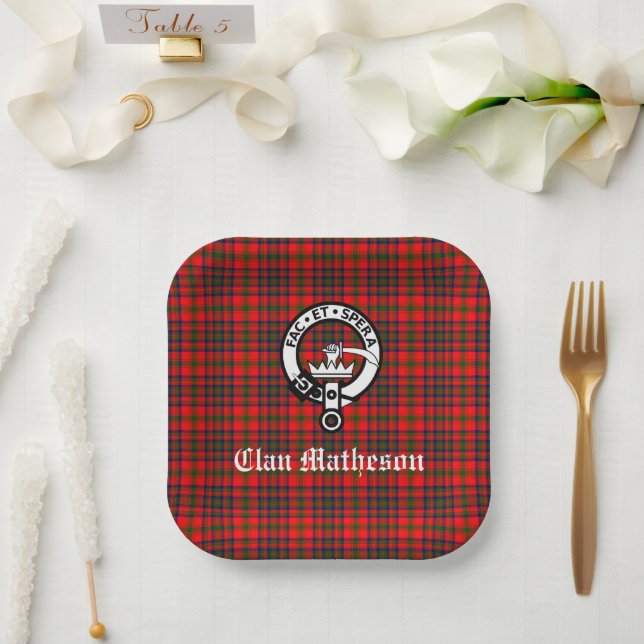 Clan Matheson Crest Badge and Tartan  Paper Plate (Wedding)