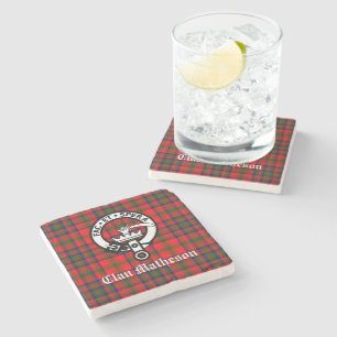 Clan Matheson Crest Badge and Tartan Stone Coaster