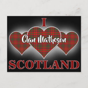 Clan Matheson I Love Scotland Tartan Heart Postcard