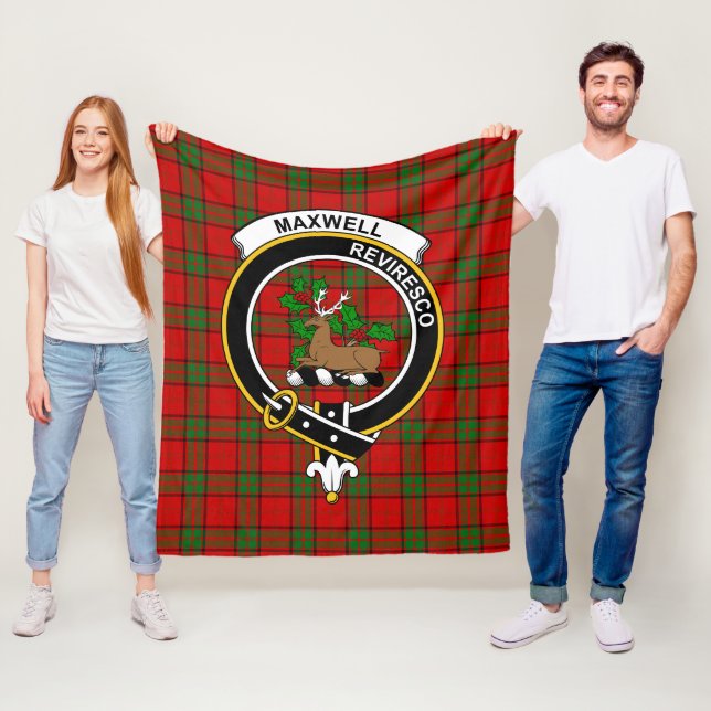 Clan Maxwell Red Tartan Plaid Fleece Blanket (In Situ)