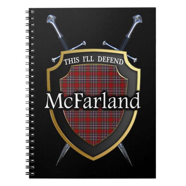 Clan McFarland MacFarlane Tartan Shield & Swords Spiral Notebook (Front)