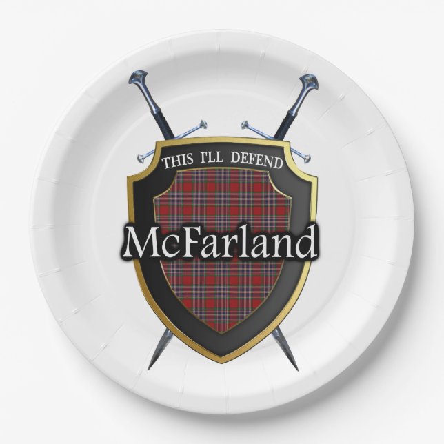 Clan McFarland Tartan Shield & Swords Paper Plate (Front)