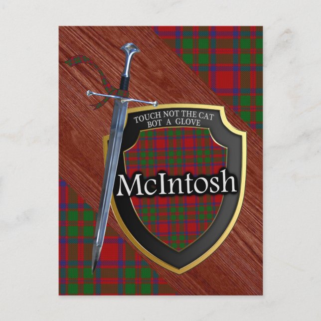 Clan McIntosh Tartan Sword & Shield Postcard (Front)