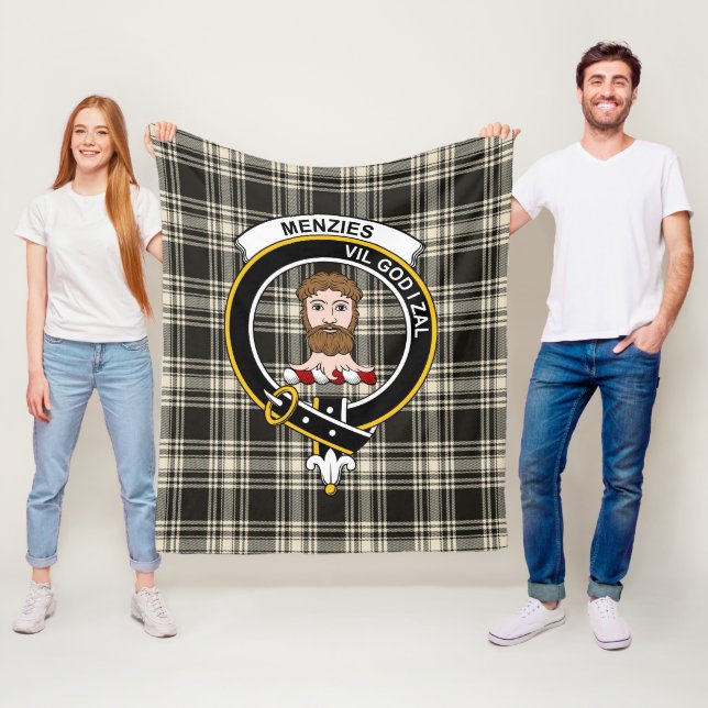 Clan Menzies Black & White Ancient Tartan Plaid Fleece Blanket (In Situ)