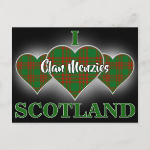 Clan Menzies I Love Scotland Red and Green Tartan Postcard