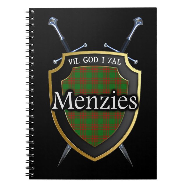 Clan Menzies Tartan Shield & Swords Spiral Notebook (Front)