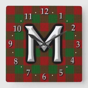 Clan Moncreiffe Moncrief Letter M Monogram Tartan Square Wall Clock