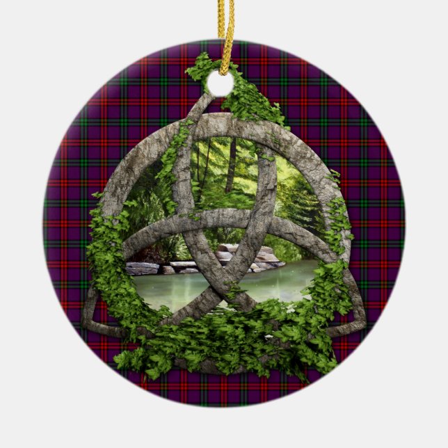 Clan Montgomery Tartan Celtic Trinity Ceramic Tree Decoration (Front)
