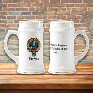 Clan Morrison Crest over Hunting Tartan Beer Stein
