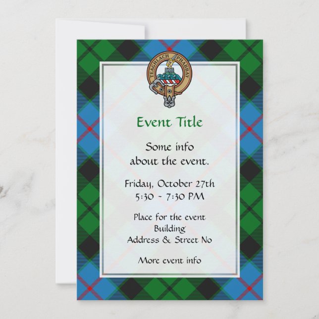 Clan Morrison Crest over Hunting Tartan Invitation (Front)