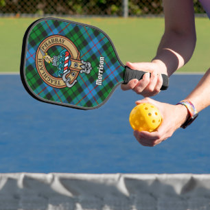 Clan Morrison Crest over Hunting Tartan Keychain Pickleball Paddle