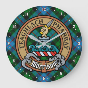 Clan Morrison Crest over Hunting Tartan Large Clock
