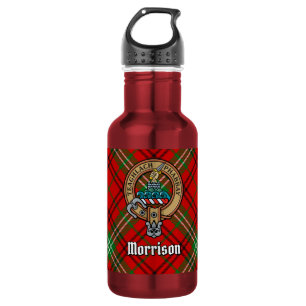 Clan Morrison Crest over Red Tartan 532 Ml Water Bottle