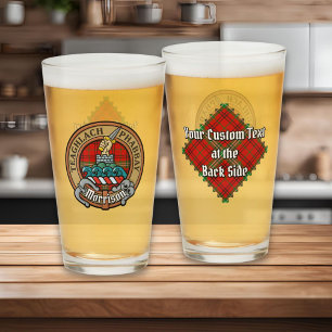 Clan Morrison Crest over Red Tartan Glass