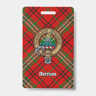 Clan Morrison Crest over Red Tartan ID Badge