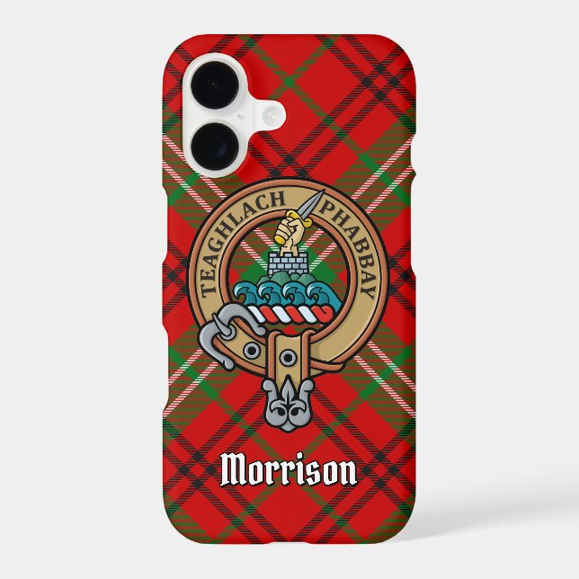 Clan Morrison Crest over Red Tartan iPhone Case (Back)