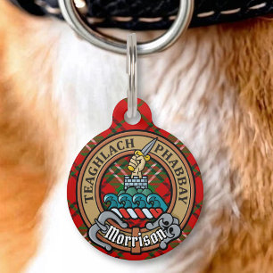 Clan Morrison Crest over Red Tartan Pet Tag