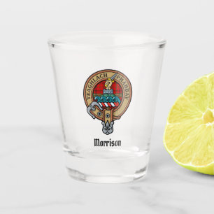 Clan Morrison Crest over Red Tartan Shot Glass